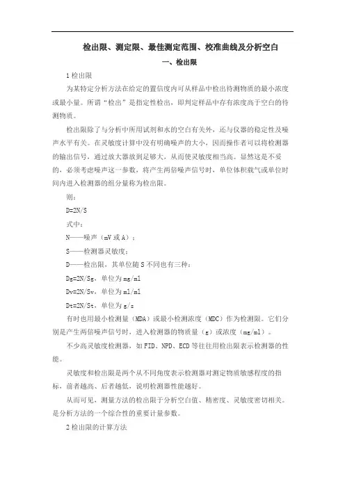 检出限、测定限、最佳测定范围、校准曲线及分析空白