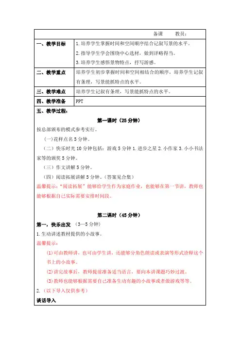 人教版小学语文四年级下册《 语文园地一 习作》优质课教学设计_4