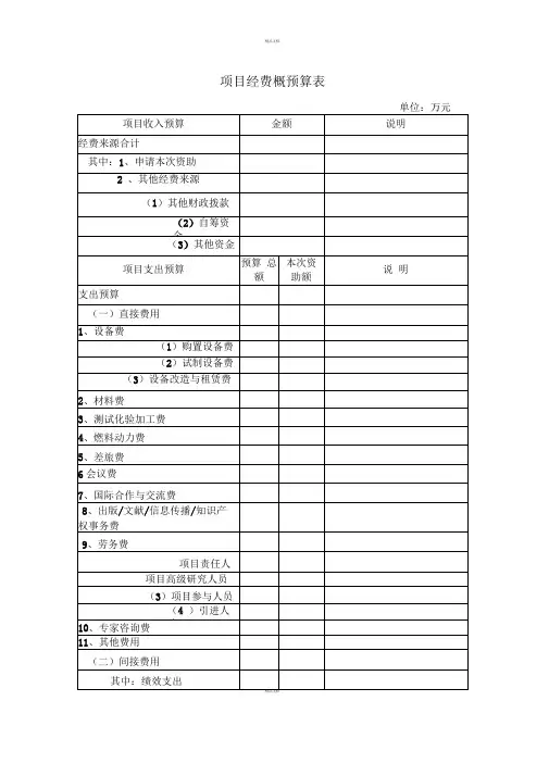 项目经费概预算表