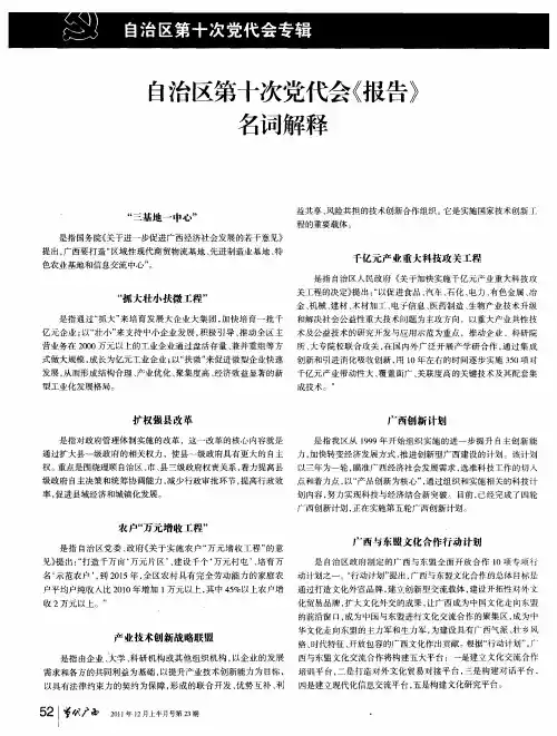 自治区第十次党代会《报告》名词解释