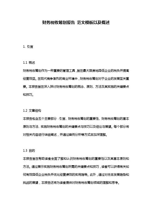 财务税收筹划报告_范文模板以及概述