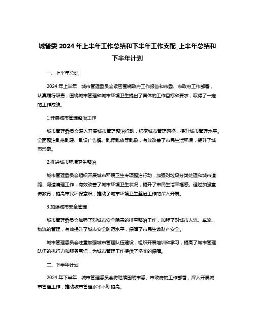 城管委2024年上半年工作总结和下半年工作支配_上半年总结和下半年计划