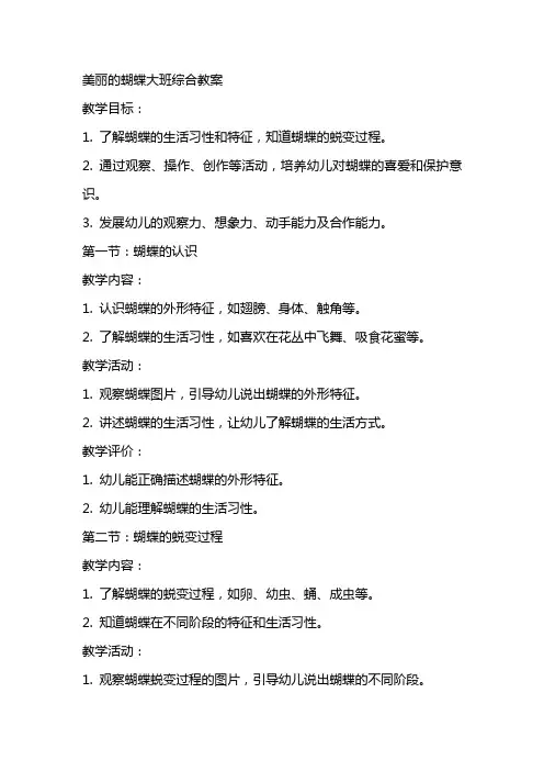 美丽的蝴蝶大班综合教案