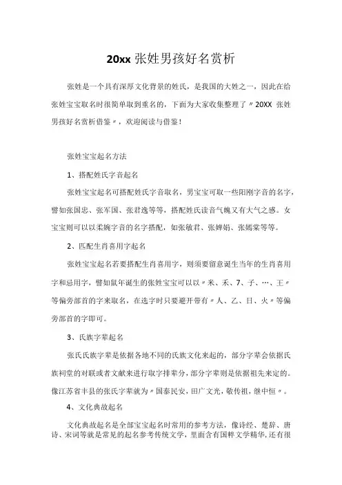 20xx张姓男孩好名赏析