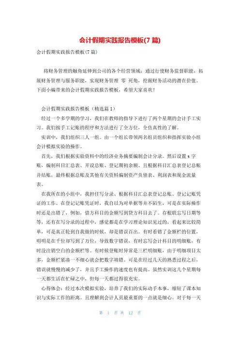 会计假期实践报告模板(7篇)