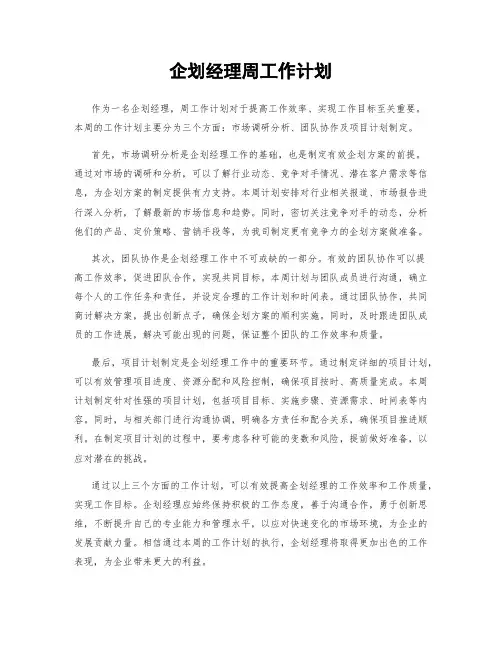 企划经理周工作计划