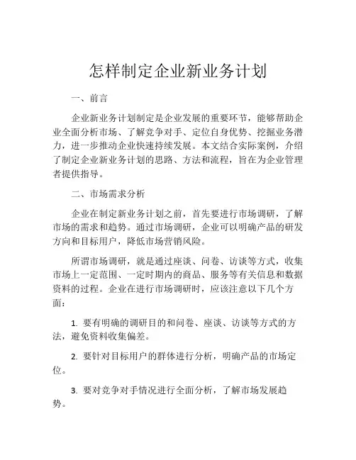 怎样制定企业新业务计划