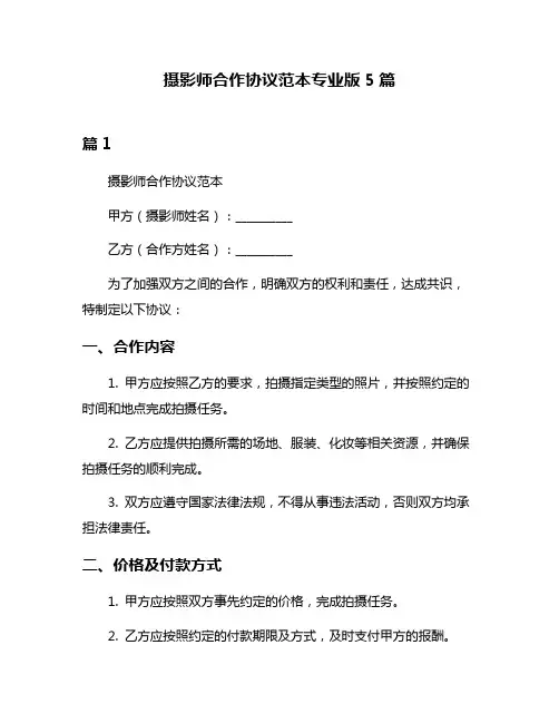 摄影师合作协议范本专业版5篇
