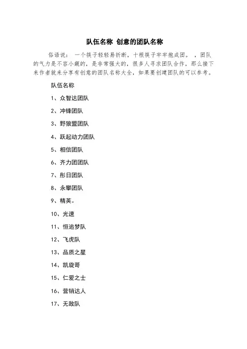 队伍名称 创意的团队名称