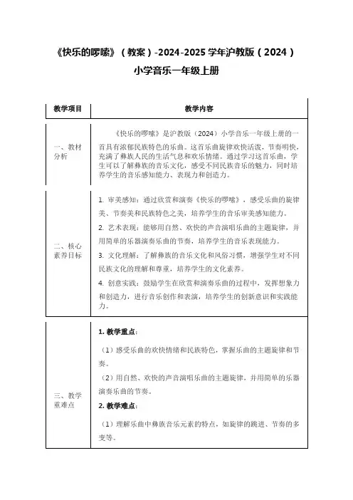 《快乐的啰嗦》(教案)-2024-2025学年沪教版(2024)小学音乐一年级上册