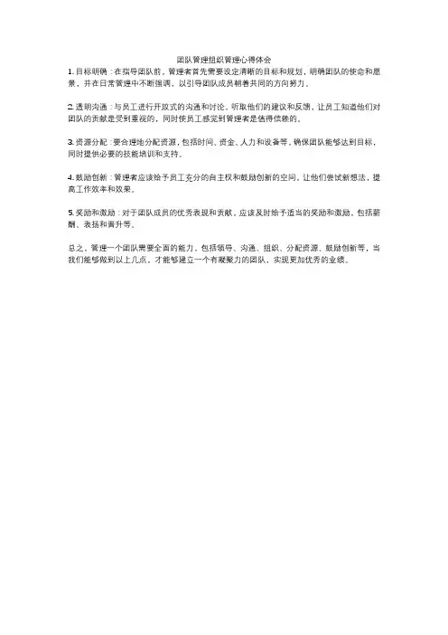 团队管理组织管理心得体会