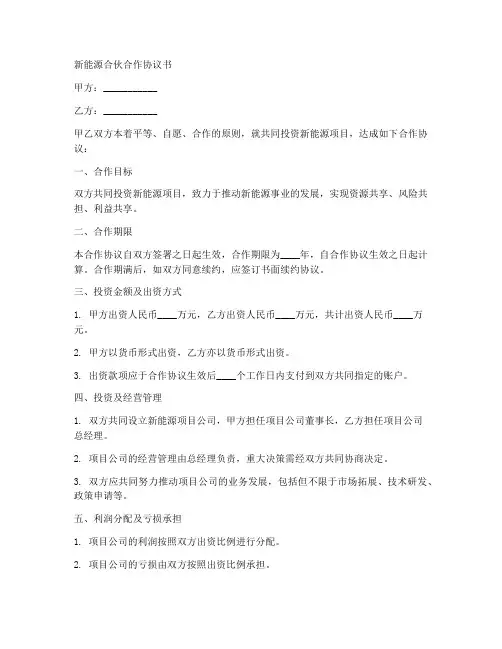 新能源合伙合作协议书范本