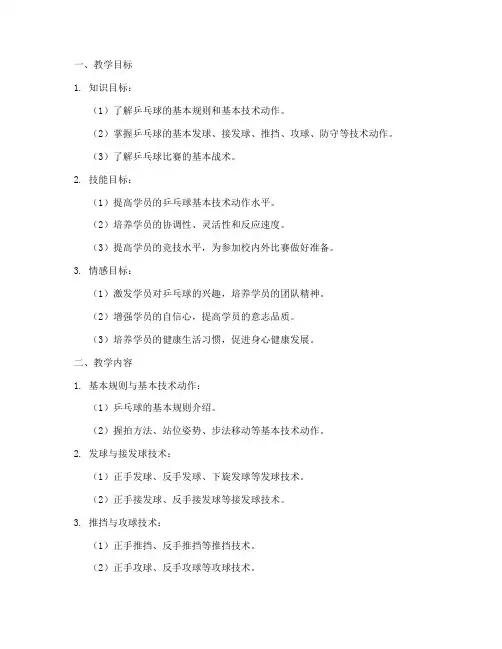 乒乓社团教学设计方案