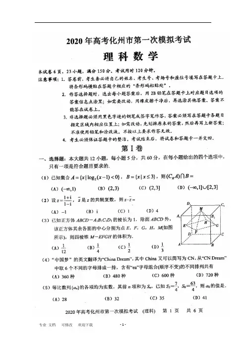 广东省2020届高三数学上学期第一次模拟考试试题 理(扫描版)