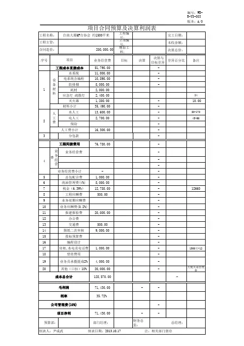 消防工程利润成本分析表