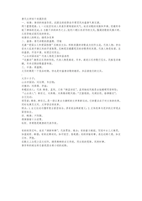 唐代文学四个发展阶段