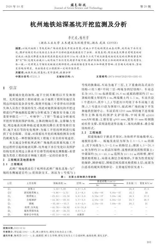杭州地铁站深基坑开挖监测及分析