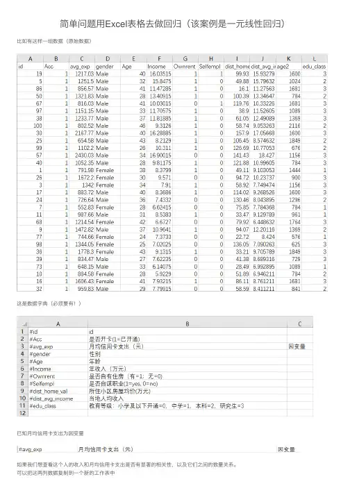 简单问题用Excel表格去做回归（该案例是一元线性回归）