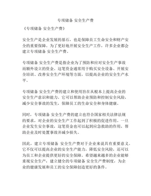 专项储备 安全生产费