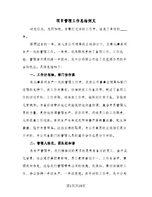 项目管理工作总结例文(7篇)