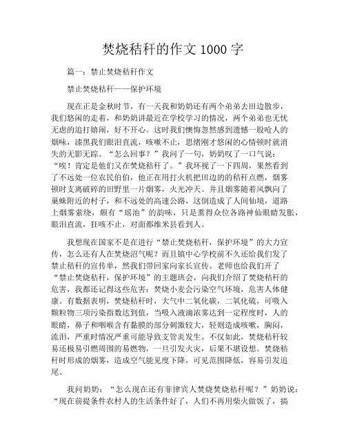焚烧秸秆的作文1000字