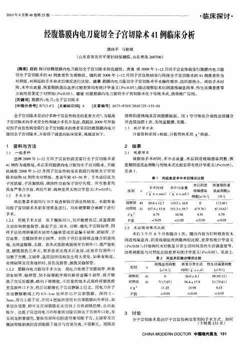 经腹筋膜内电刀旋切全子宫切除术41例临床分析