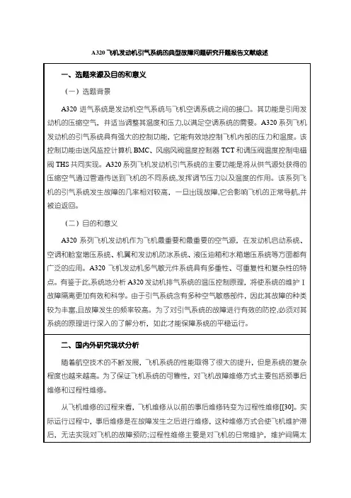《A320飞机发动机引气系统的典型故障问题研究开题报告文献综述3000字》