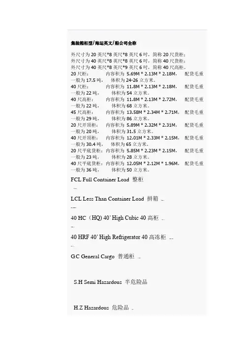 船公司全称以及船运相关缩写