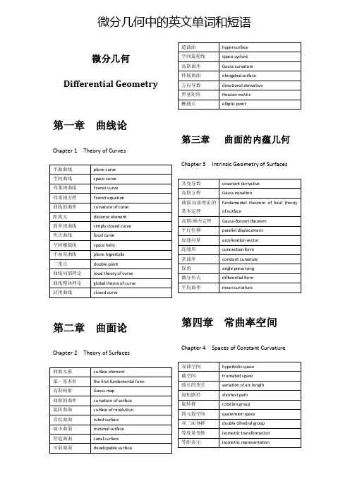 微分几何中的英文单词和短语