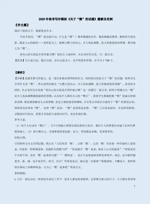 2020年高考写作模拟《关于“燃”的话题》材料作文题解及范例
