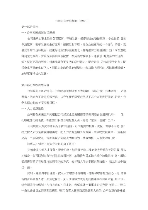 公司五年发展规划(建议)