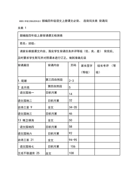 完整word版部编四年级语文上册课文必背