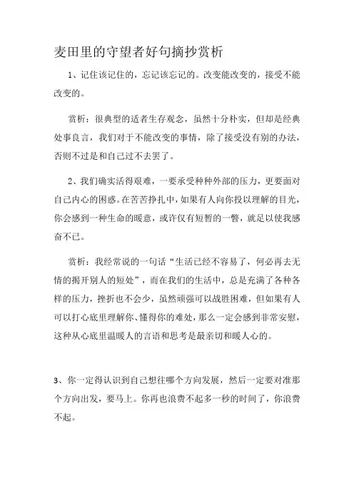 麦田里的守望者好句摘抄赏析