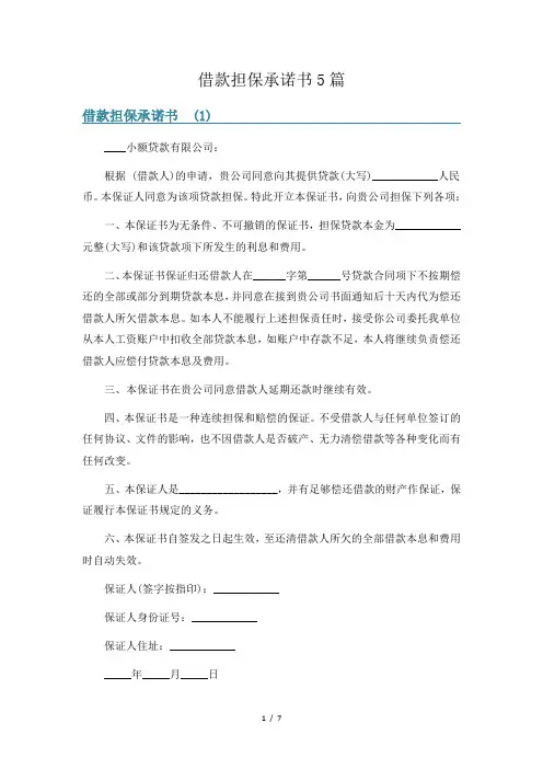 借款担保承诺书5篇