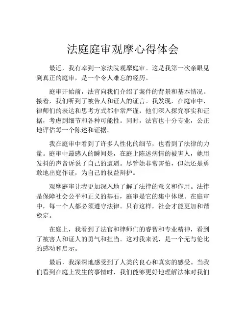法庭庭审观摩心得体会