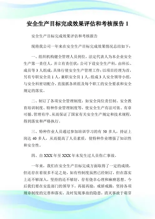 安全生产目标完成效果评估和考核报告1.doc
