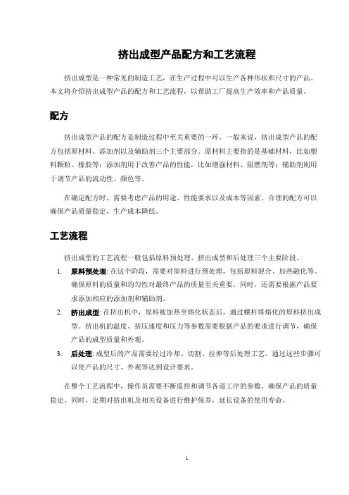 挤出成型产品配方和工艺流程