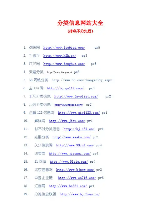 各种分类信息网址网站大全