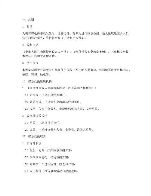 电梯事故应急救援预案模板
