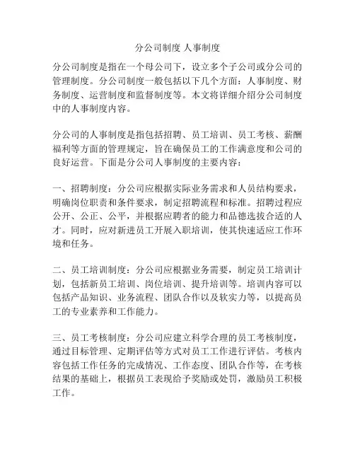 分公司制度 人事制度