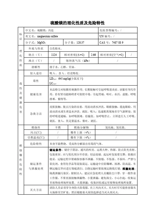 硫酸镁的理化性质及危险特性