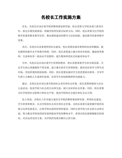 名校长工作实施方案
