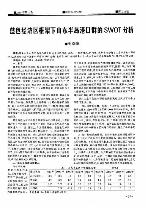 蓝色经济区框架下山东半岛港口群的SWOT分析