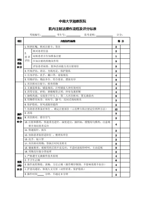 肌内注射法操作流程及评分标准