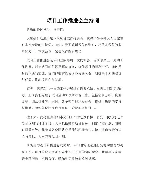 项目工作推进会主持词