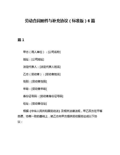 劳动合同附件与补充协议(标准版)6篇