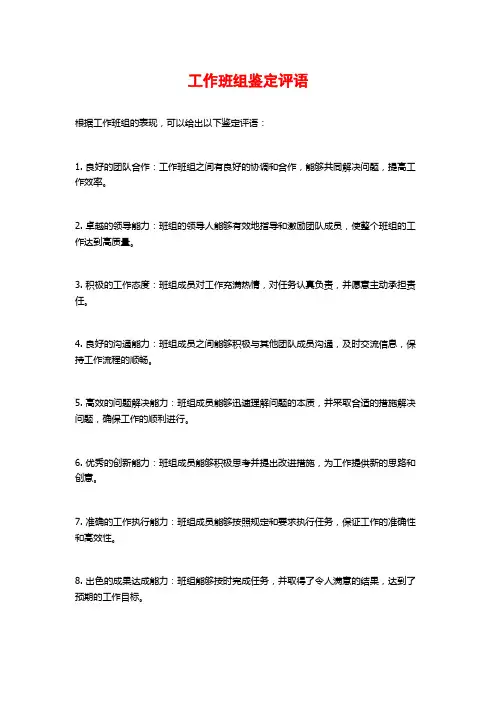 工作班组鉴定评语