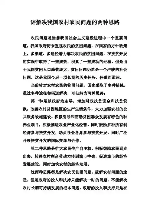 评解决我国农村农民问题的两种思路
