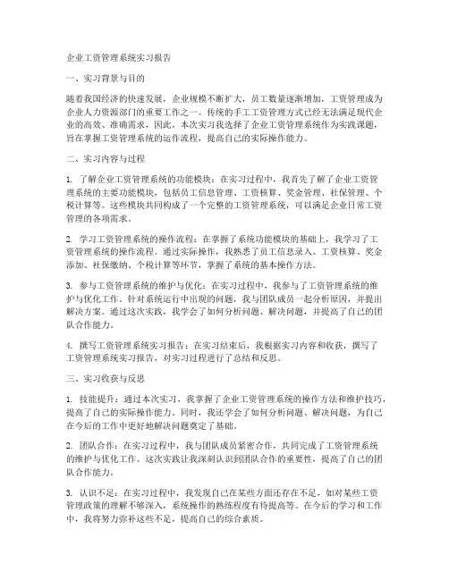 企业工资管理系统实习报告