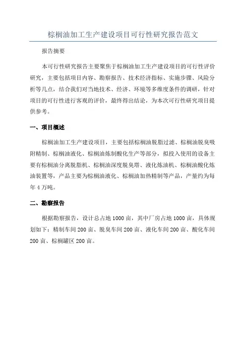 棕榈油加工生产建设项目可行性研究报告范文